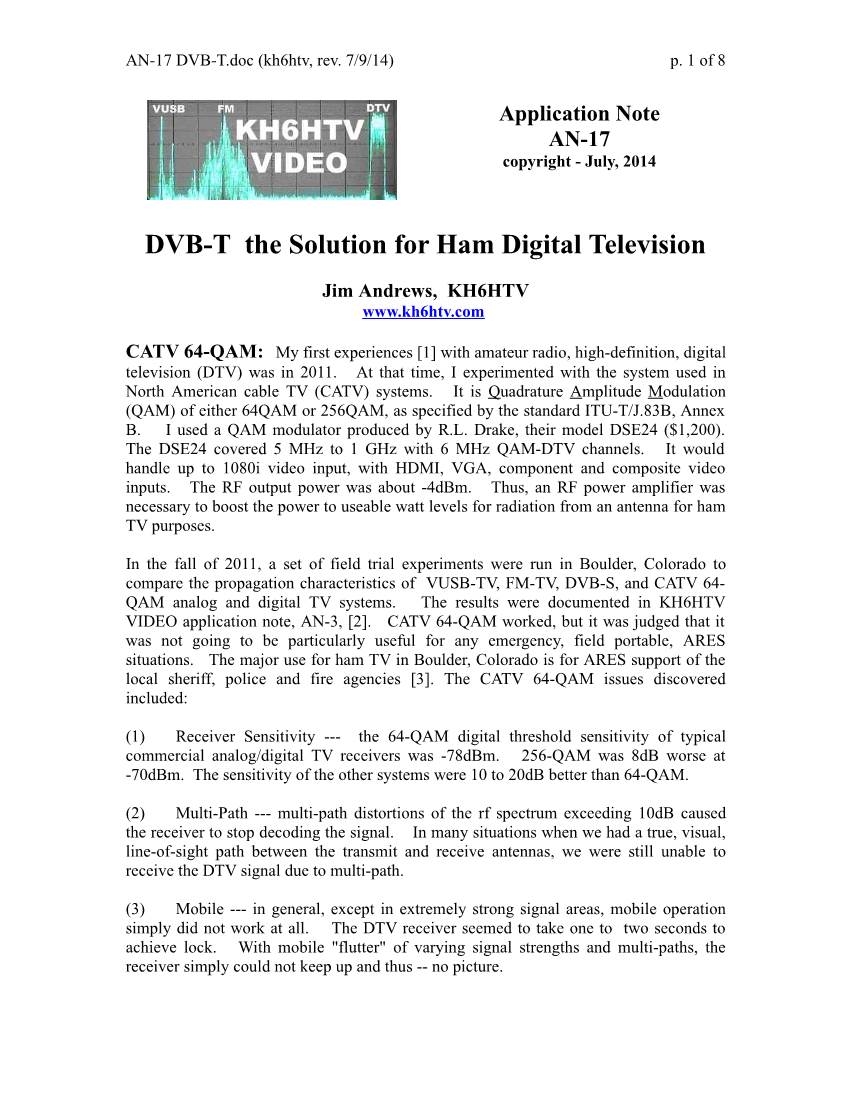 EVALUATION of DVB-T, DIGITAL TELEVISION