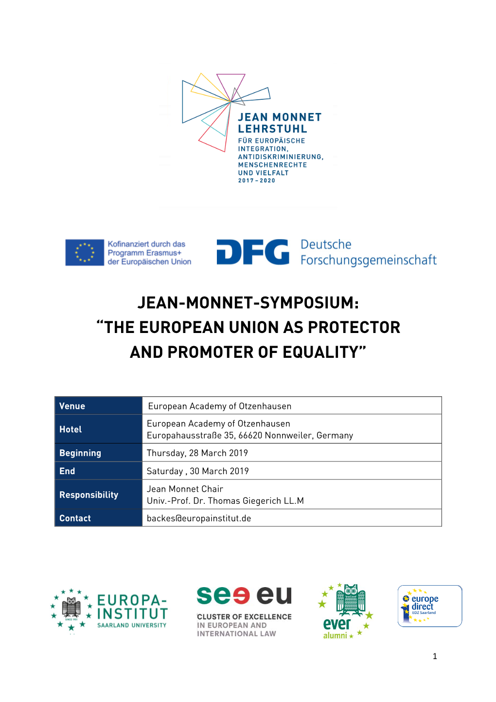 Jean-Monnet-Symposium: “The European Union As Protector and Promoter of Equality”