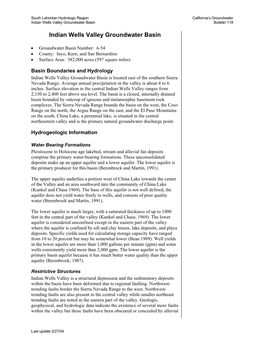 Indian Wells Valley Groundwater Basin Bulletin 118