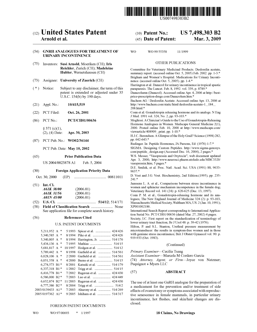(12) United States Patent (10) Patent No.: US 7.498.303 B2 Arnold Et Al