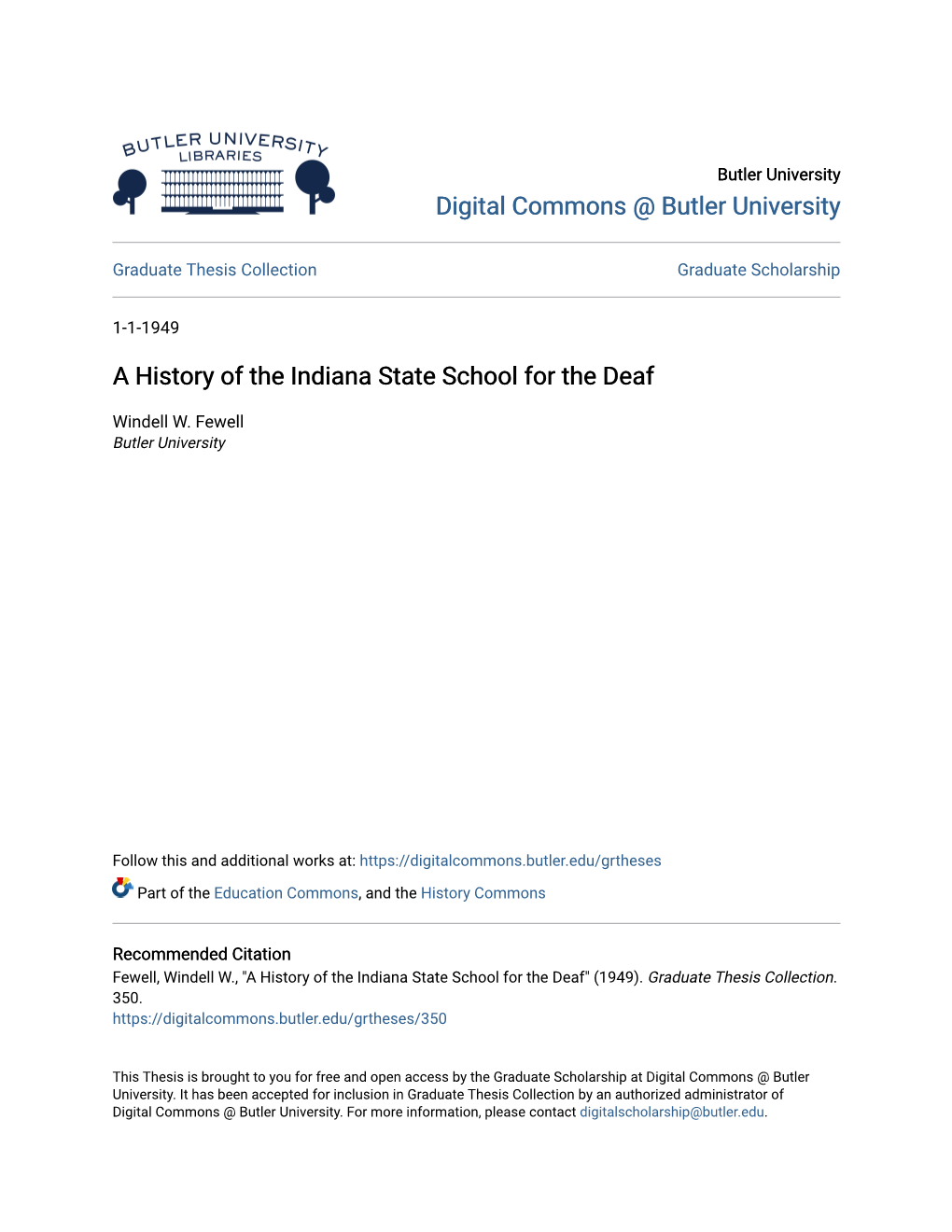 A History of the Indiana State School for the Deaf