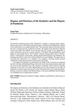 Dogmas and Doctrines of the Roshnites and the Dispute of Pantheism