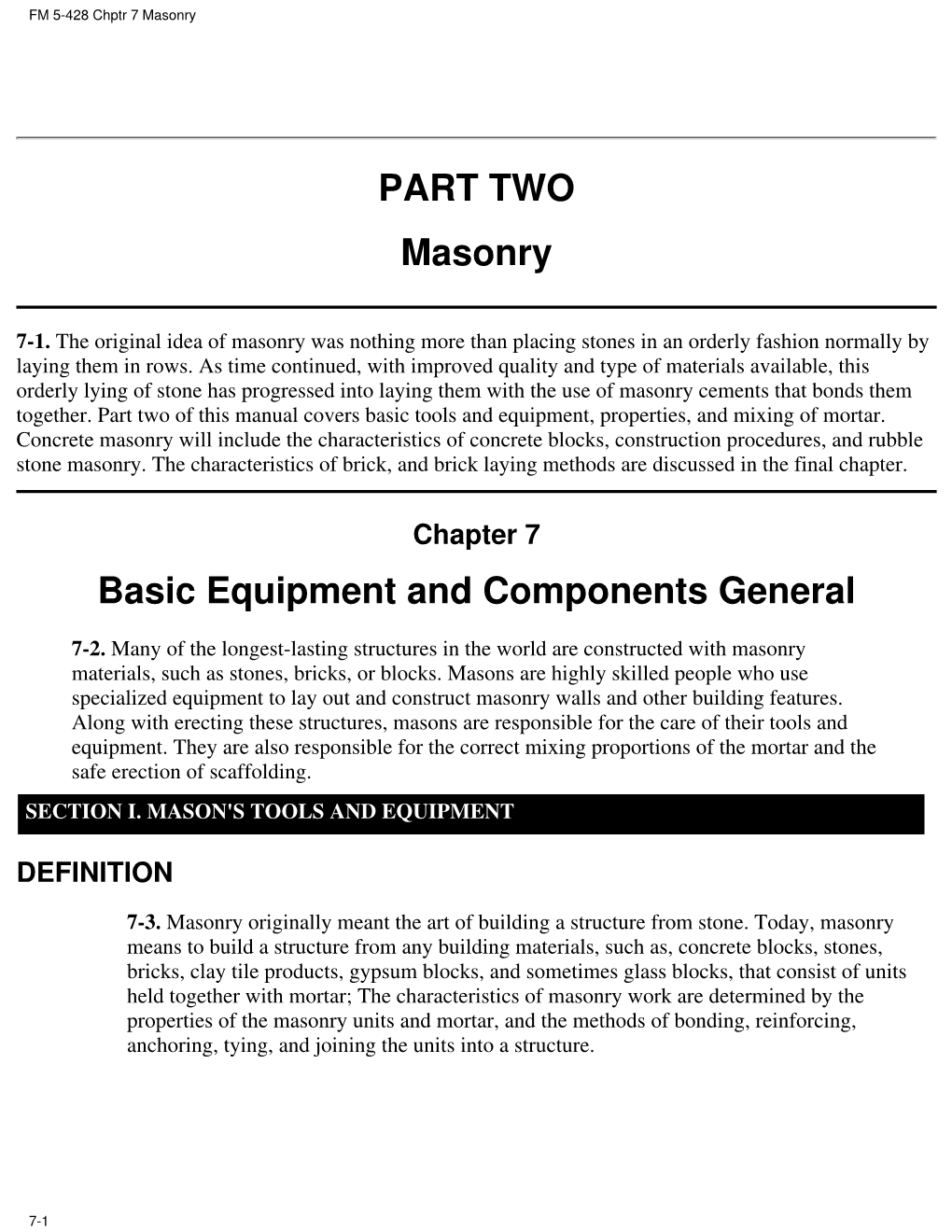 PART TWO Masonry Basic Equipment and Components General