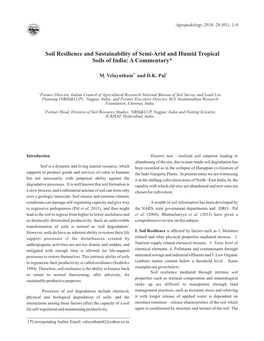Soil Resilience and Sustainability of Semi-Arid and Humid Tropical Soils of India: a Commentary*