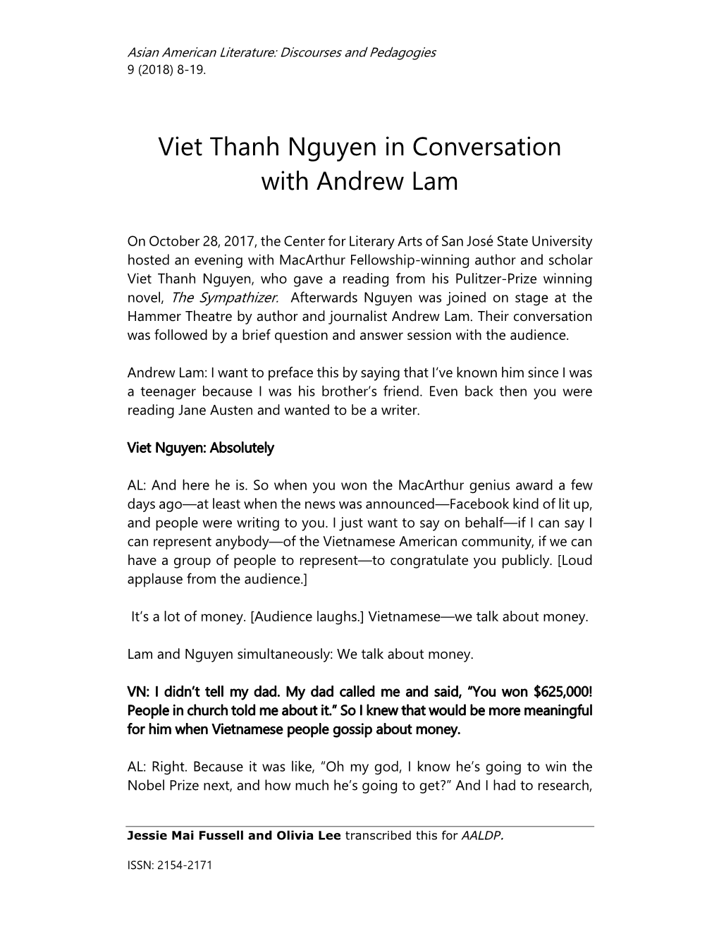 Viet Thanh Nguyen in Conversation with Andrew Lam