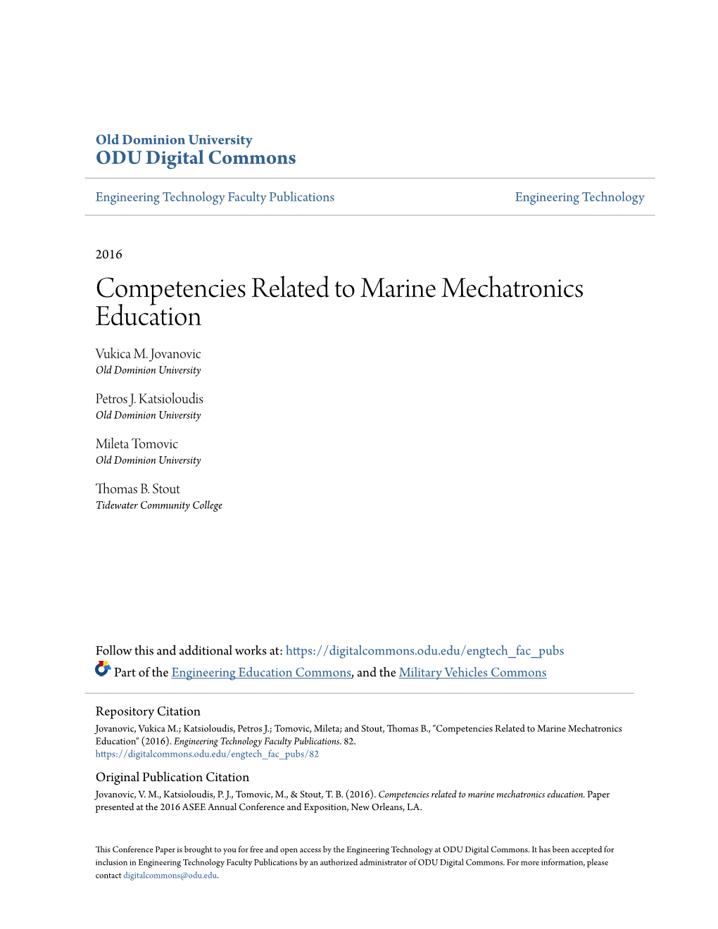 Competencies Related to Marine Mechatronics Education Vukica M