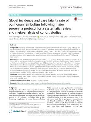 Global Incidence and Case Fatality Rate of Pulmonary Embolism Following Major Surgery: a Protocol for a Systematic Review and Meta-Analysis of Cohort Studies Mazou N