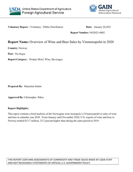 Report Name:Overview of Wine and Beer Sales by Vinmonopolet in 2020
