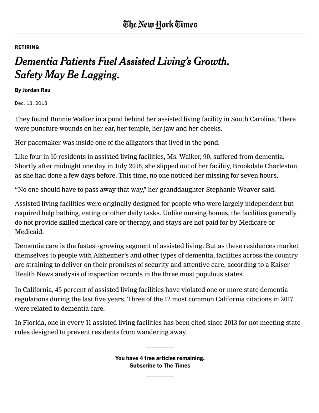 Dementia Patients Fuel Assisted Living's Growth. Safety May Be