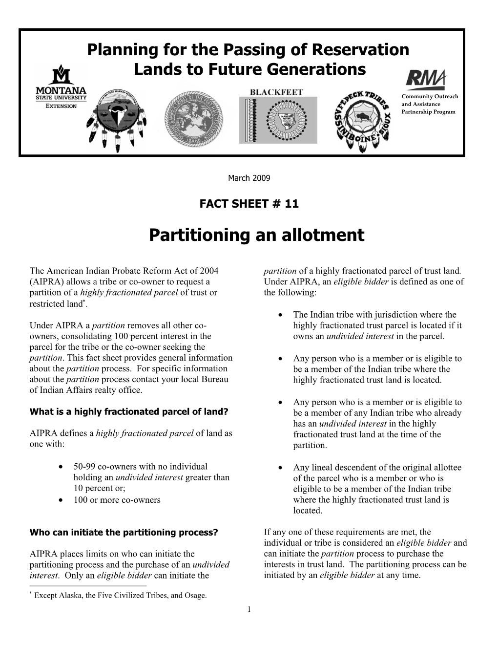 Fact Sheet #11—Partitioning an Allotment