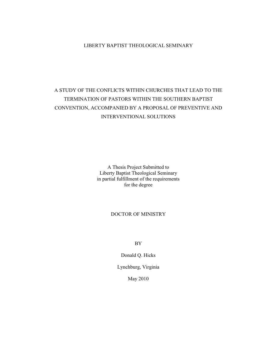 A Study of the Conflicts Within Churches That Lead