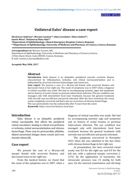 Unilateral Eales' Disease a Case Report