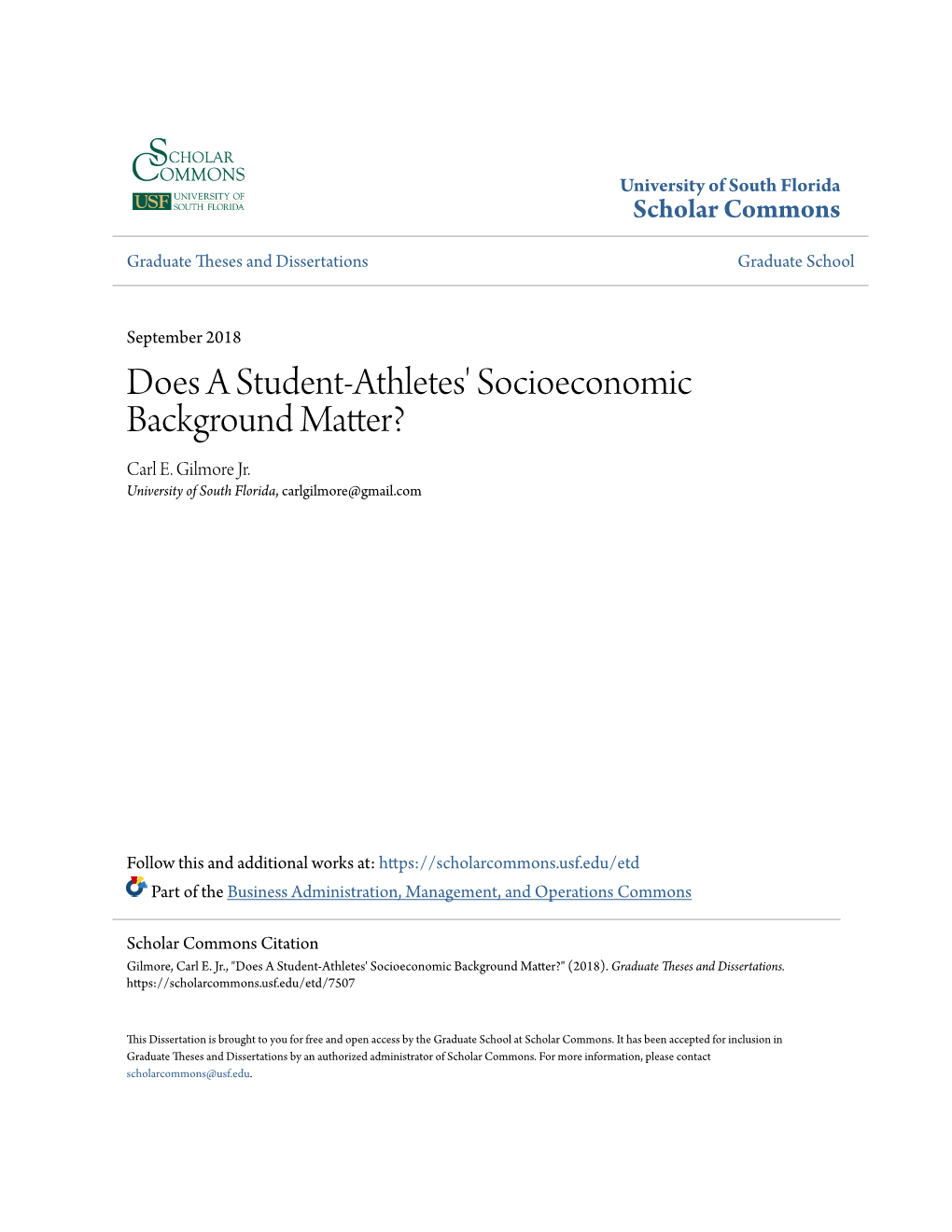 Does a Student-Athletes' Socioeconomic Background Matter? Carl E