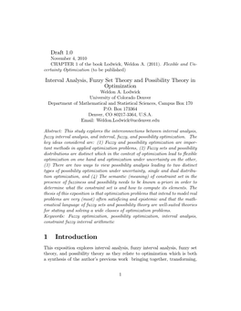 Chapter 1: Interval Analysis, Fuzzy Set Theory and Possibility Theory In