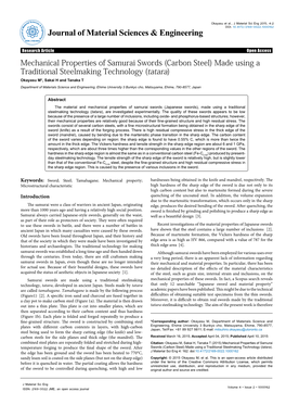 Mechanical Properties of Samurai Swords (Carbon Steel) Made Using a Traditional Steelmaking Technology