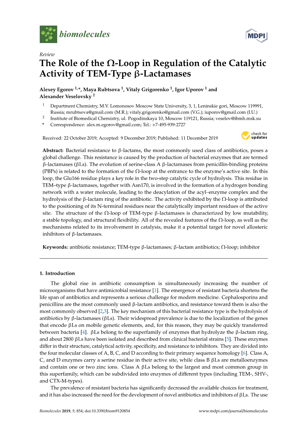 The Role of the O-Loop in Regulation of the Catalytic Activity of TEM-Type Β-Lactamases