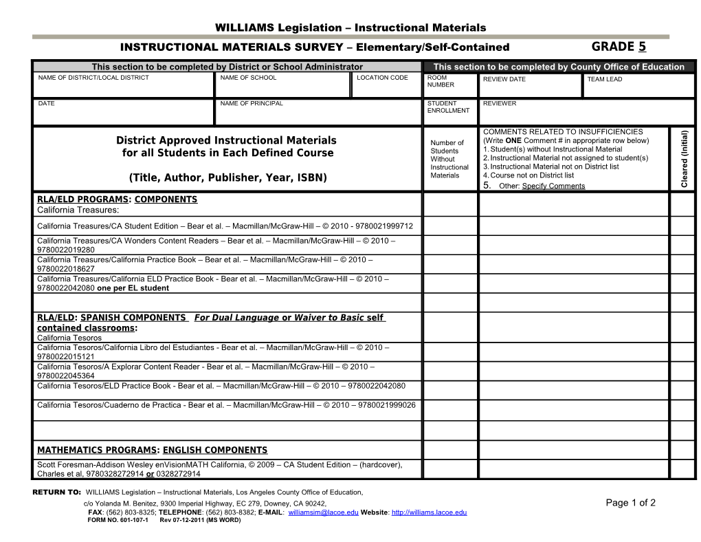 Instructional Materials Survey