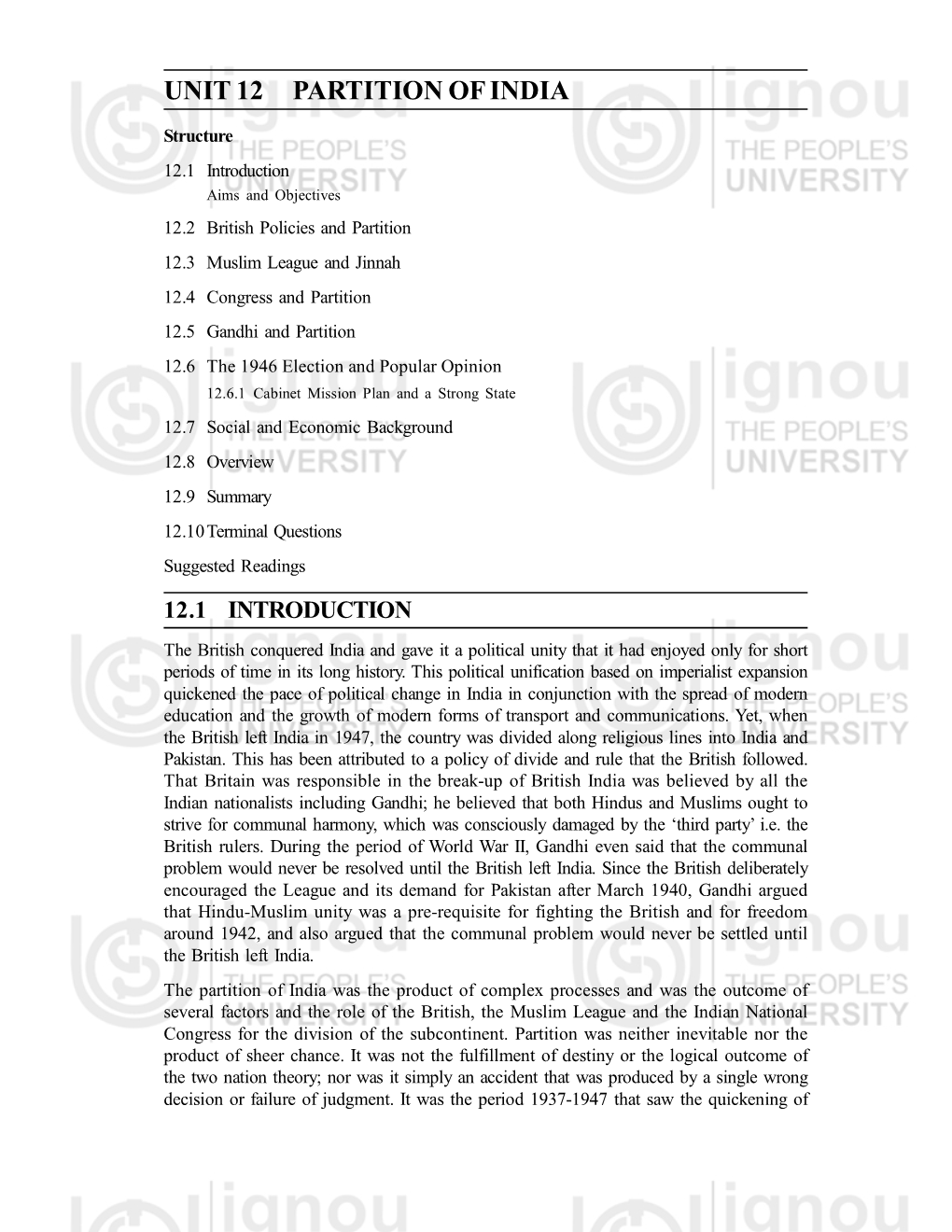 Unit 12 Partition of India