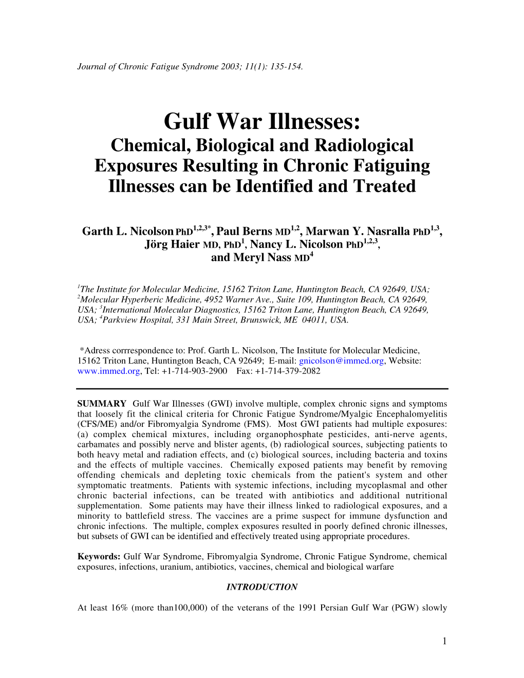 2003-Jnl of Chronic Fatigue Syndrome-Gulf War Illnesses