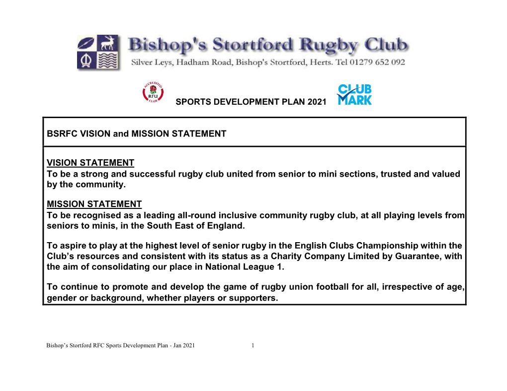 BSRFC VISION and MISSION STATEMENT VISION STATEMENT To