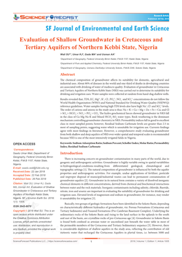 Evaluation of Shallow Groundwater in Cretaceous and Tertiary Aquifers of Northern Kebbi State, Nigeria