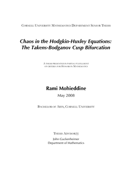 Chaos in the Hodgkin-Huxley Equations: the Takens-Bodganov Cusp Bifurcation