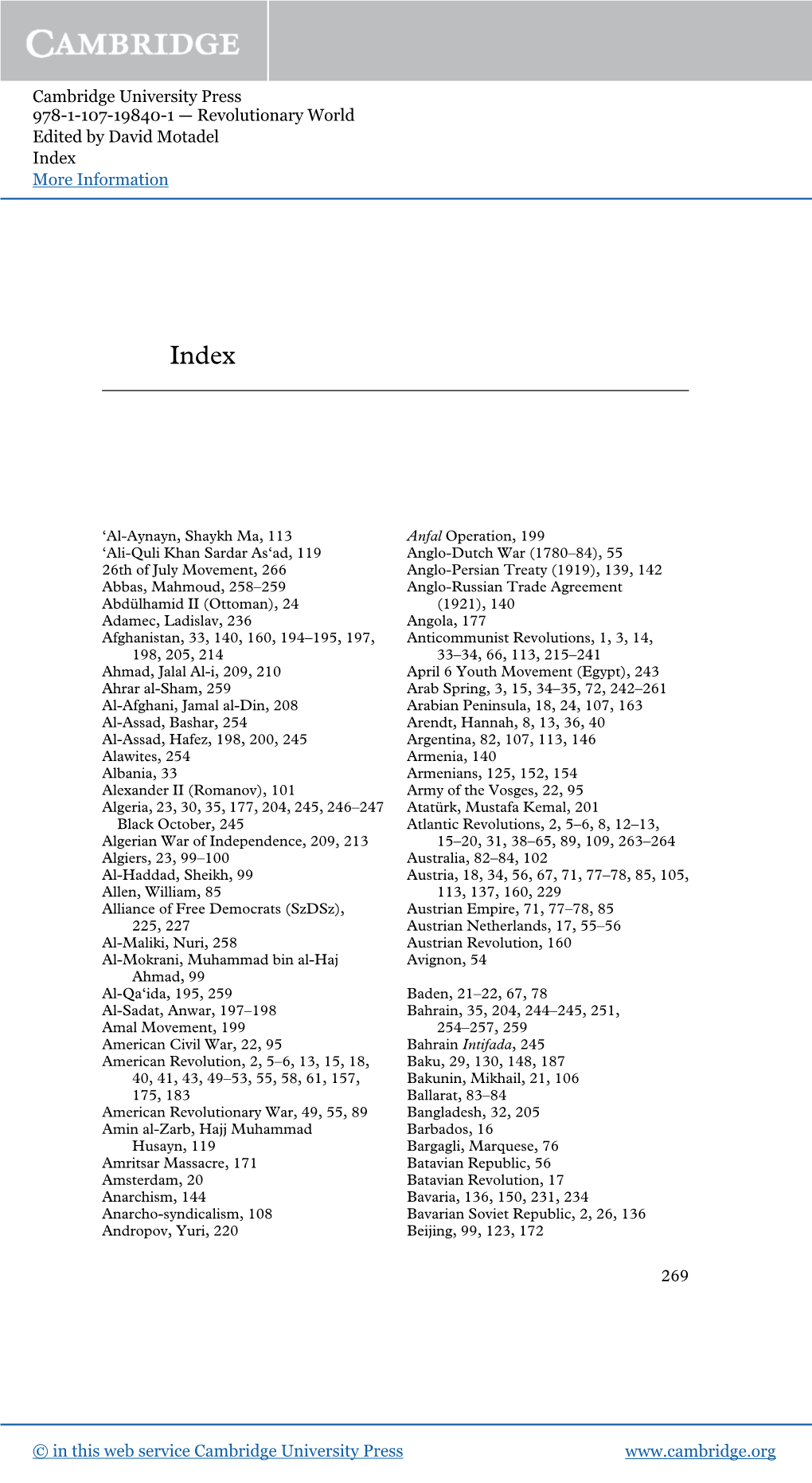 Cambridge University Press 978-1-107-19840-1 — Revolutionary World Edited by David Motadel Index More Information