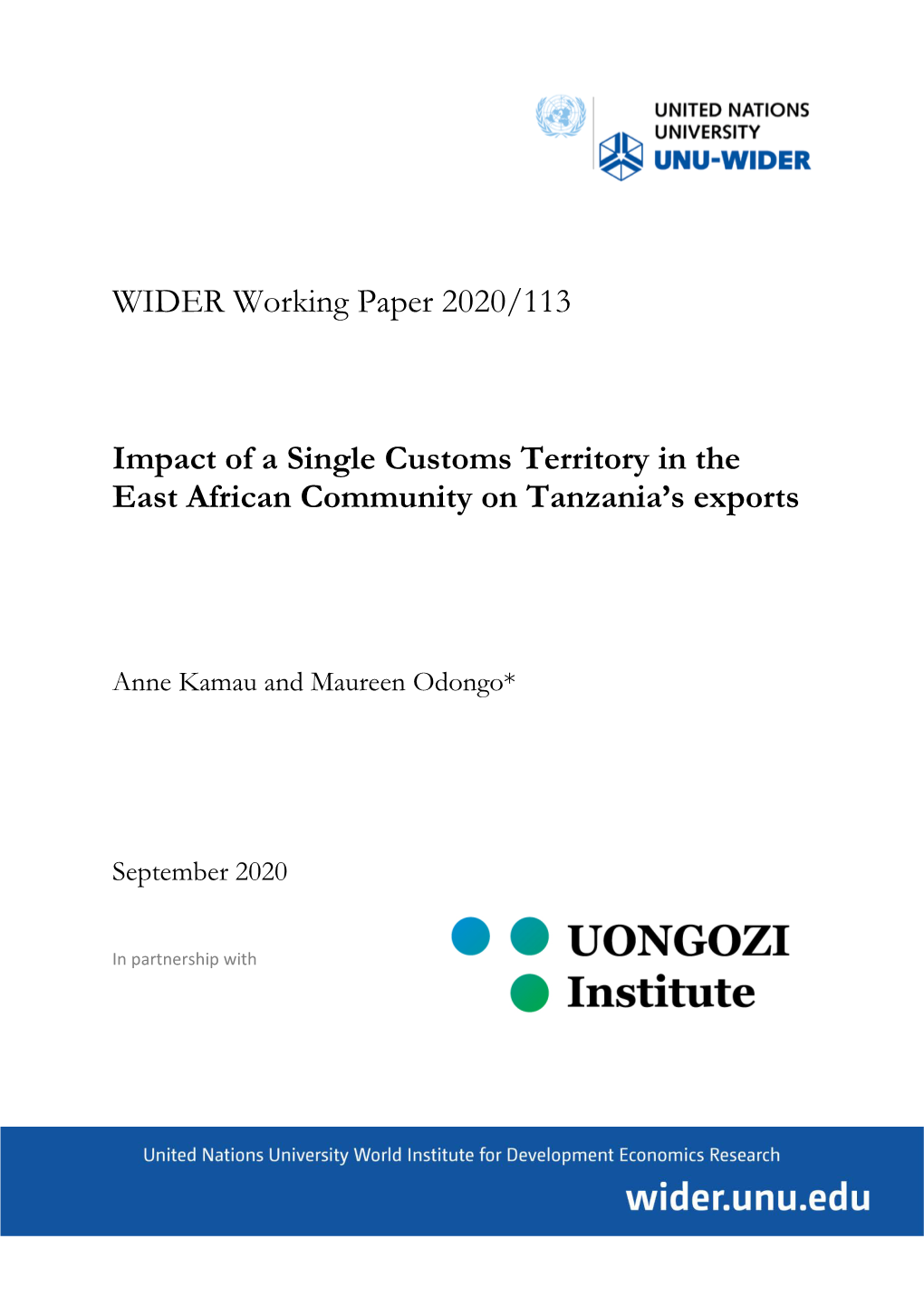 WIDER Working Paper 2020/113-Impact of a Single