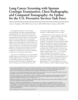 Lung Cancer Screening with Sputum Cytologic Examination, Chest Radiography, and Computed Tomography: an Update for the U.S