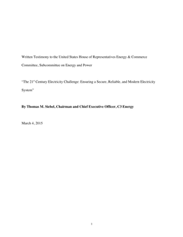 Written Testimony to the United States House of Representatives Energy & Commerce