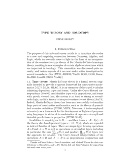 Type Theory and Homotopy