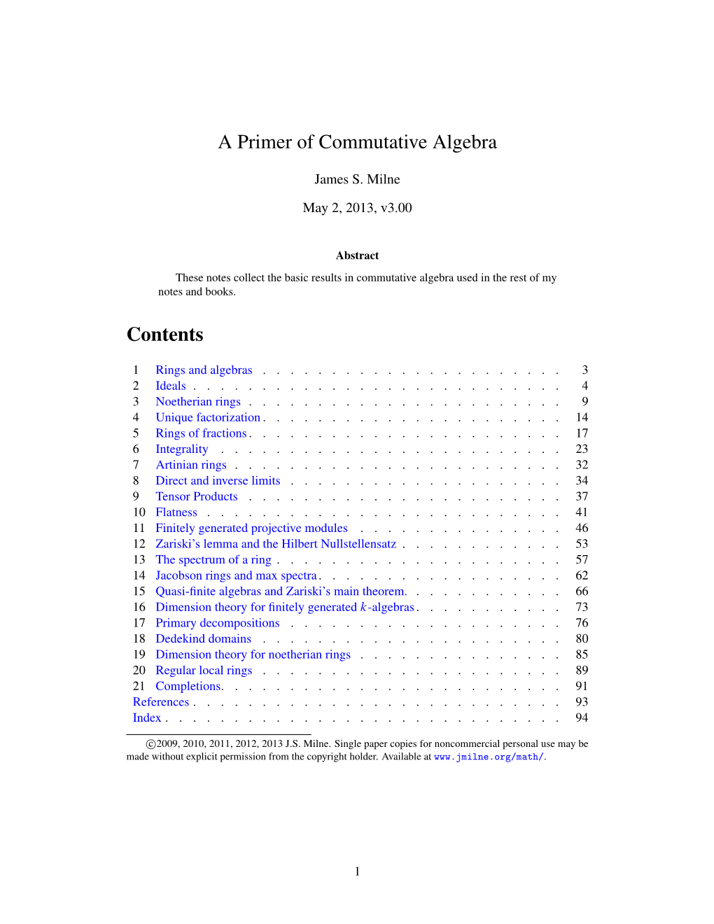 A Primer of Commutative Algebra