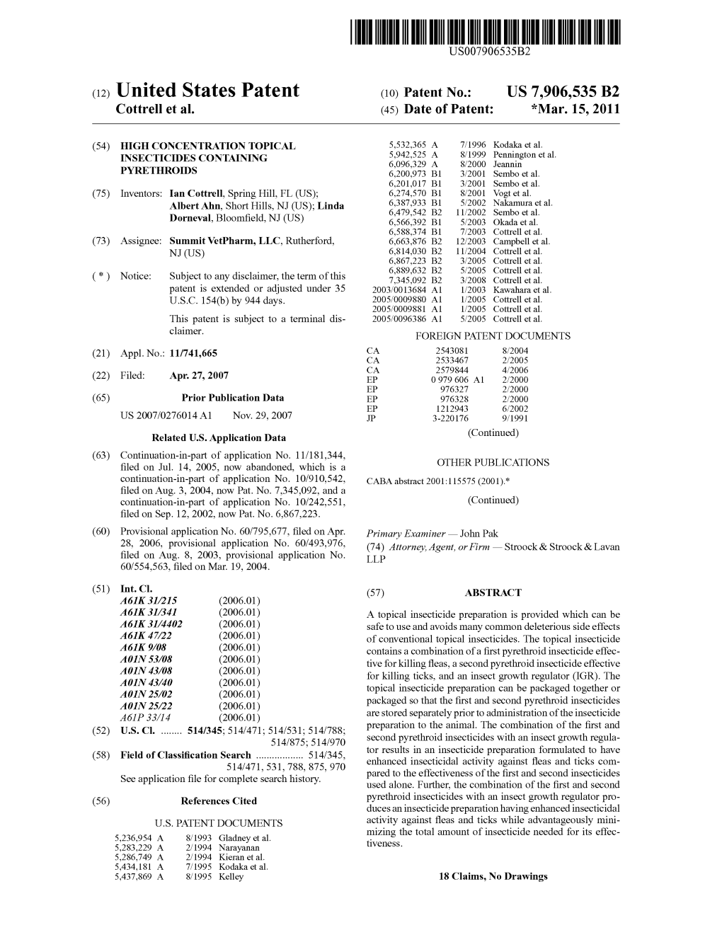 (12) United States Patent (10) Patent No.: US 7,906,535 B2 Cottrell Et Al