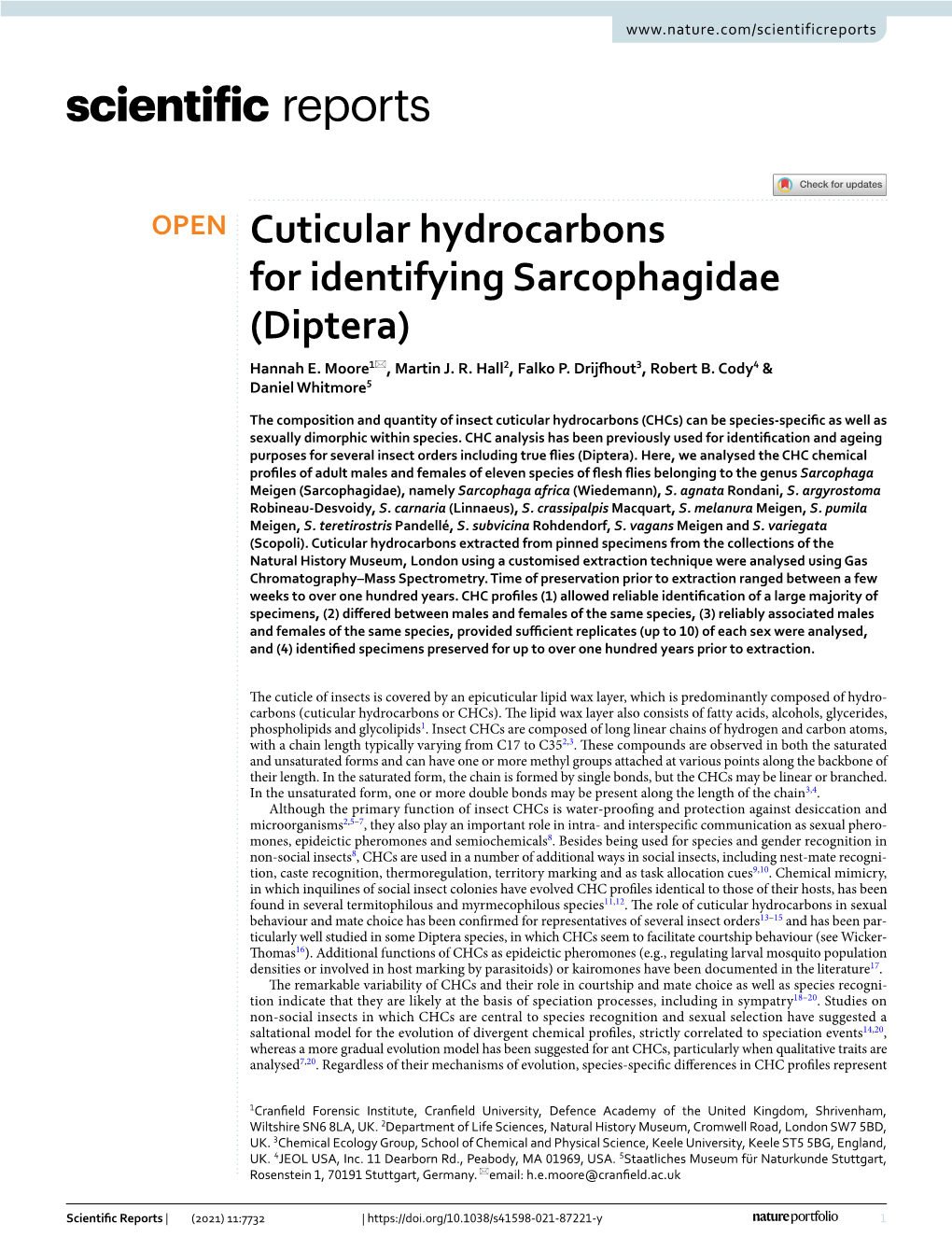 Cuticular Hydrocarbons for Identifying Sarcophagidae (Diptera) Hannah E