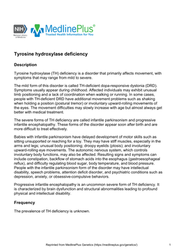 Tyrosine Hydroxylase Deficiency