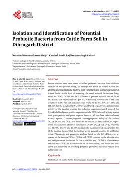 Isolation and Identification of Potential Probiotic Bacteria from Cattle Farm Soil in Dibrugarh District