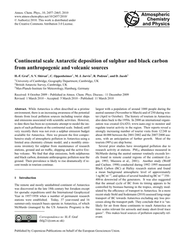 Continental Scale Antarctic Deposition of Sulphur and Black Carbon from Anthropogenic and Volcanic Sources