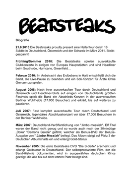 Biografie 21.6.2010 Die Beatsteaks Proudly Present Eine Hallentour