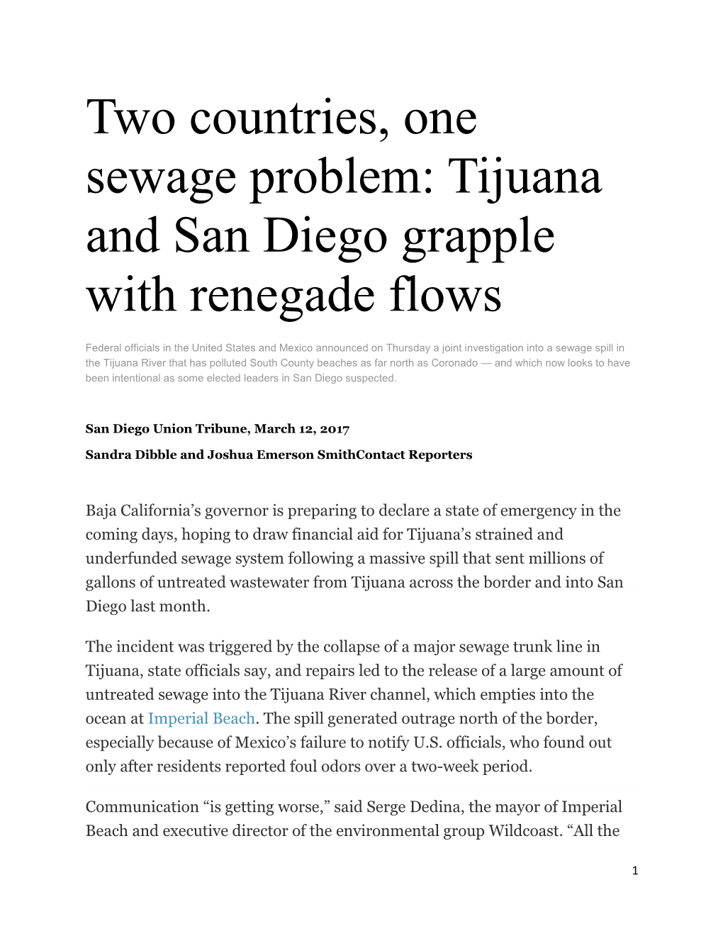 Two Countries, One Sewage Problem: Tijuana and San Diego Grapple with Renegade Flows