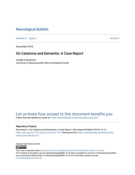 On Catatonia and Dementia: a Case Report