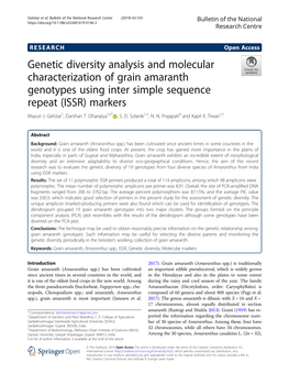 Genetic Diversity Analysis and Molecular Characterization of Grain Amaranth Genotypes Using Inter Simple Sequence Repeat (ISSR) Markers Mayuri J