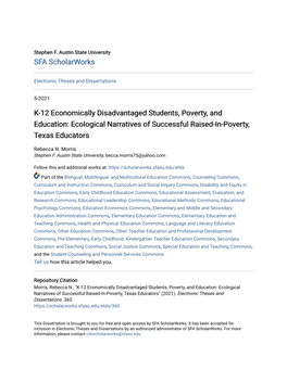 K-12 Economically Disadvantaged Students, Poverty, and Education: Ecological Narratives of Successful Raised-In-Poverty, Texas Educators