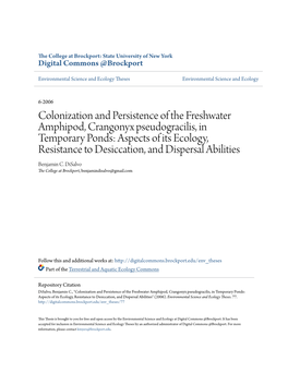 Colonization and Persistence of the Freshwater Amphipod, Crangonyx