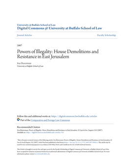 House Demolitions and Resistance in East Jerusalem Irus Braverman University at Buffalo School of Law