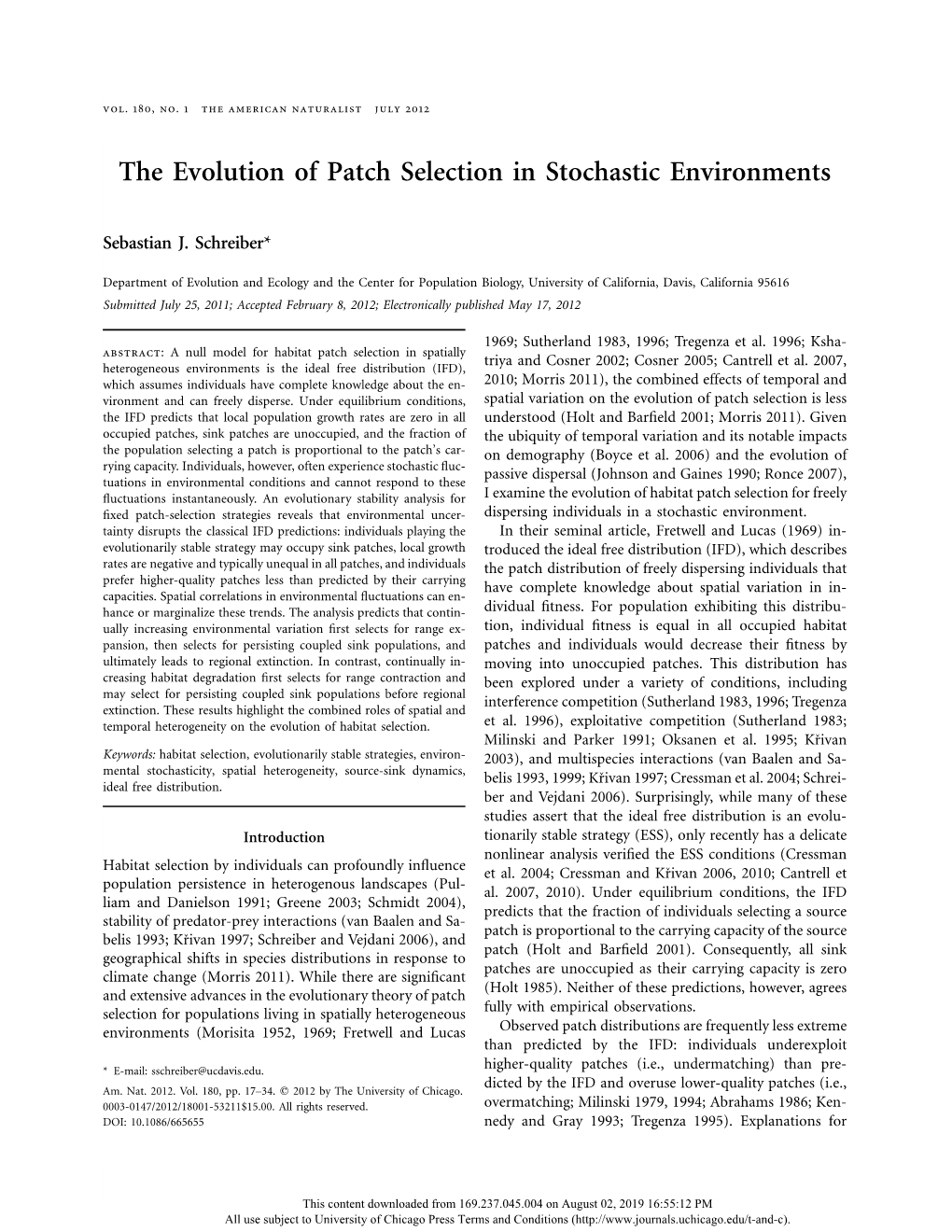 The Evolution of Patch Selection in Stochastic Environments
