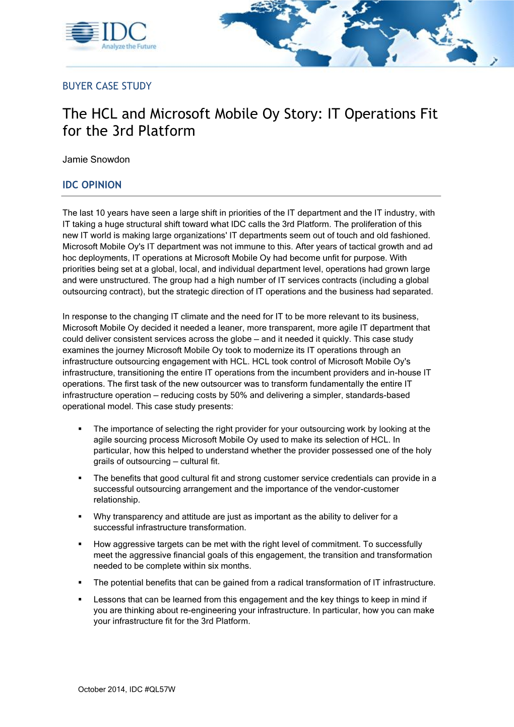 The HCL and Microsoft Mobile Oy Story: IT Operations Fit for the 3Rd Platform