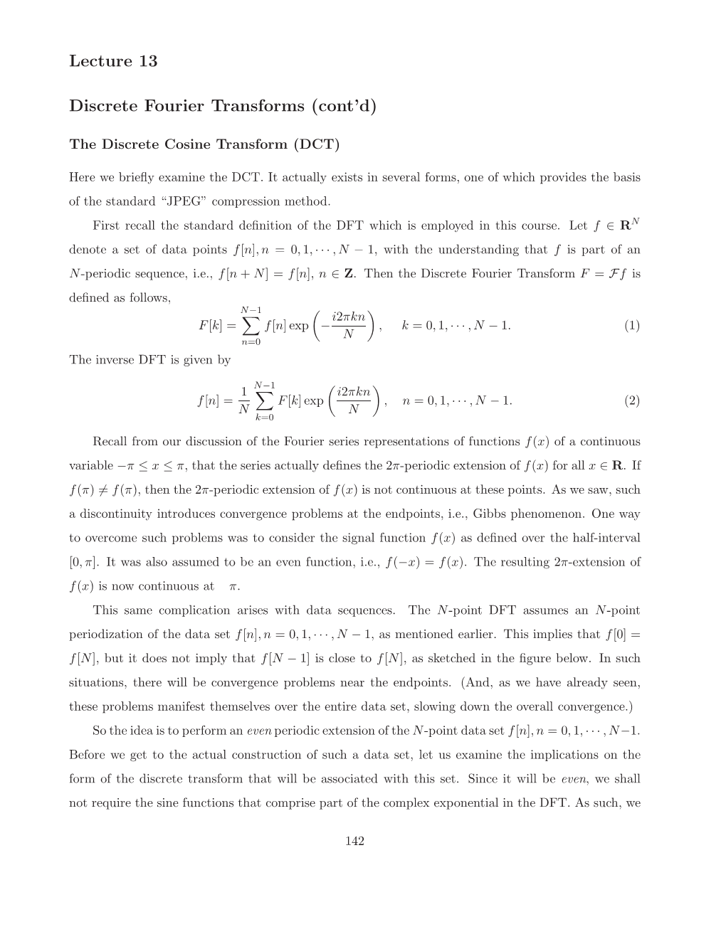 Lecture 13 Discrete Fourier Transforms (Cont'd)