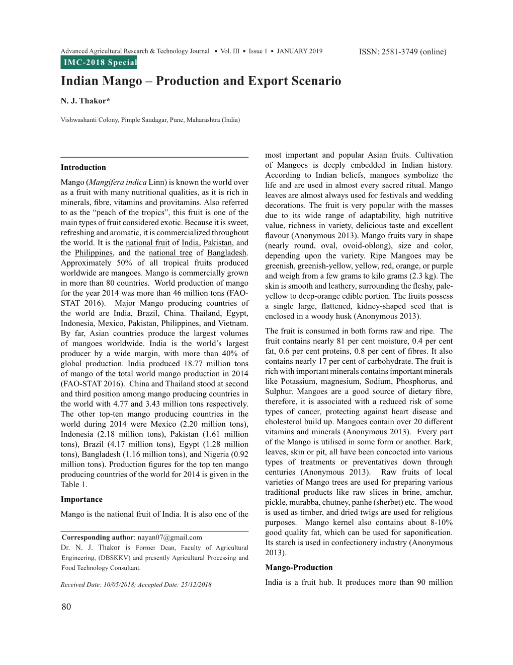 Indian Mango – Production and Export Scenario