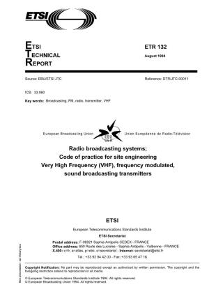ETR 132 TECHNICAL August 1994 REPORT