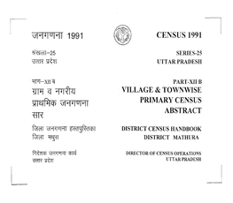 District Census Handbook, Mathura, Part-XII-B, Series-25, Uttar Pradesh